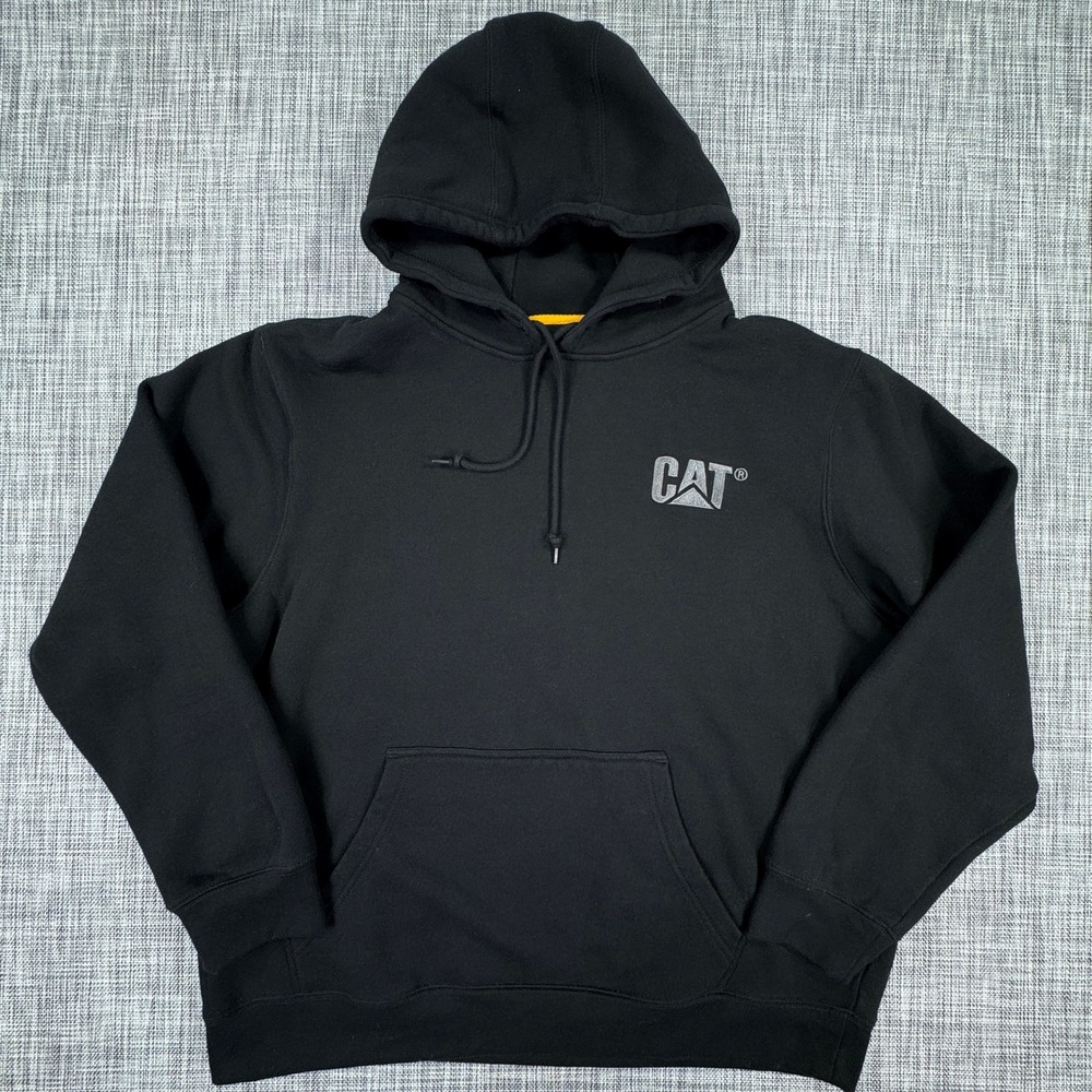 Caterpillar CAT Men's XXL Black Pullover Hoodie Logo Workwear Sweatshirt Pocket
